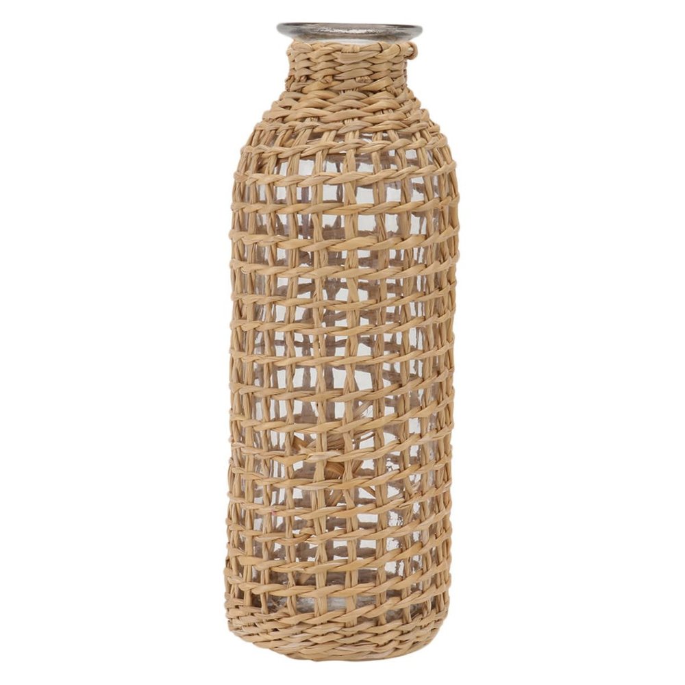 Cabilock 1pc Decorative Dried Flower Vase Unique Grass Woven Design Glass Container for Home Decor and Centerpieces Versatile Tabletop Adornment Khaki
