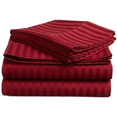1000Thread Count Extra Long Staple 100% Egyptian Cotton Sheet Set,Sateen Weave, Hotel Quality Soft Luxury Bedding, King Size 4 Piece Sheet Set Fit 15" Inch to 18" Deep Stripe Burgundy