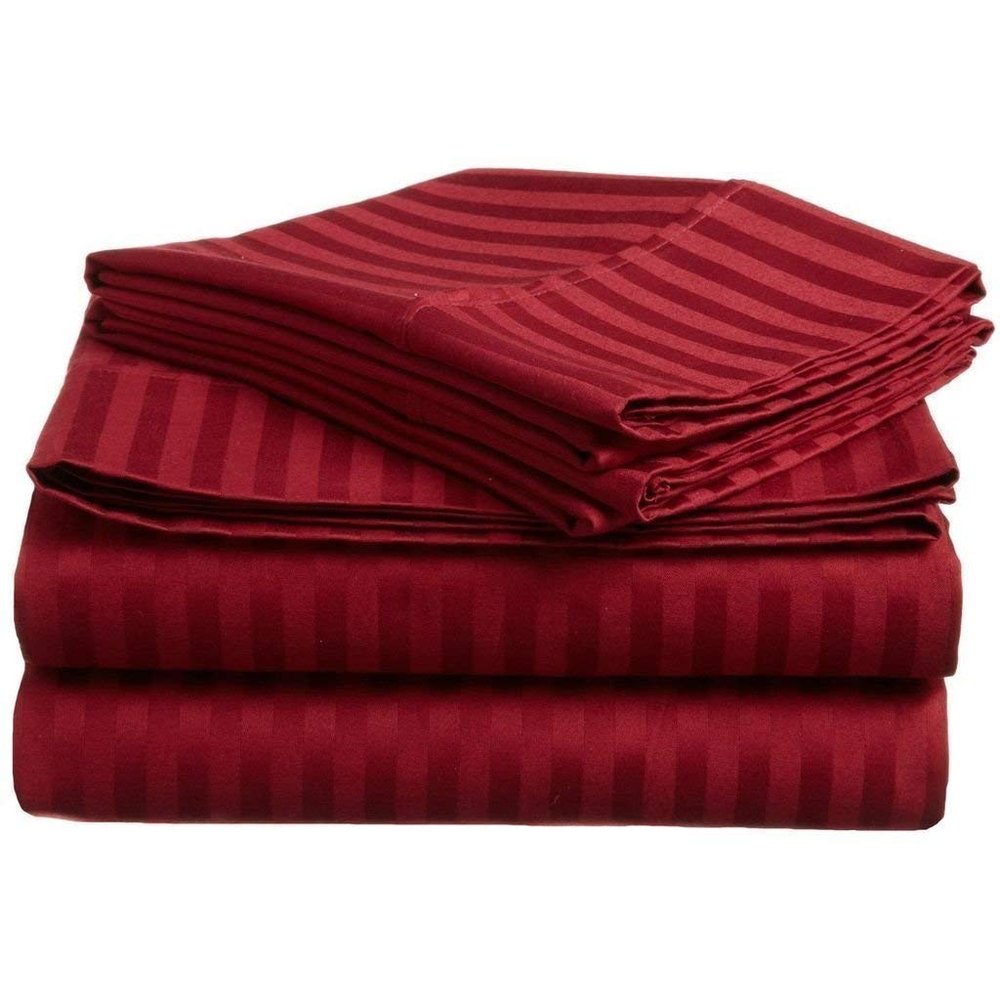 1000Thread Count Extra Long Staple 100% Egyptian Cotton Sheet Set,Sateen Weave, Hotel Quality Soft Luxury Bedding, King Size 4 Piece Sheet Set Fit 15" Inch to 18" Deep Stripe Burgundy