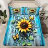 Manfei Sunflowers Kids Sheet Queen Size,Geometric Wooden Plank Rustic Bedding Set,Boys Girls Room Decor,Butterfly Botanical Plants Blue Yellow Bed Sheet Set 4pcs(Fitted + Flat + 2 Pillowcases) view 2