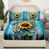 Manfei Sunflowers Kids Sheet Queen Size,Geometric Wooden Plank Rustic Bedding Set,Boys Girls Room Decor,Butterfly Botanical Plants Blue Yellow Bed Sheet Set 4pcs(Fitted + Flat + 2 Pillowcases) view 3