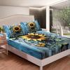 Manfei Sunflowers Kids Sheet Queen Size,Geometric Wooden Plank Rustic Bedding Set,Boys Girls Room Decor,Butterfly Botanical Plants Blue Yellow Bed Sheet Set 4pcs(Fitted + Flat + 2 Pillowcases) view 4