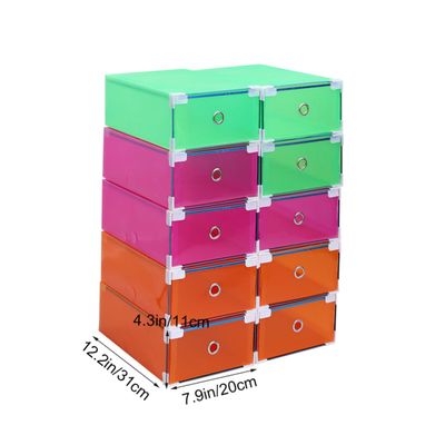 FONDOTIN 10pcs Clear Drawer Shoe Storage Boxes Stackable Foldable Plastic Organizer for Women Shoes Multi-Color Thicken Design for Closet Wardrobe