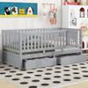Bellemave Twin Bed Frame with Rails and Storage Drawers, Can Be Divided into A Twin Size Floor Bed with Fence & A Daybed with 2 Drawers, Wood Montessori Beds with Kids Boys Girls Teens (Grey, Twin) view 1