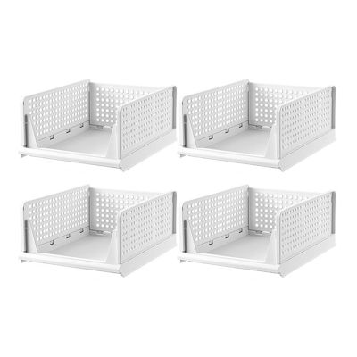 cadciehe 4 Pcs Folding Closet Organizers Storage Box, Stackable Storage Bins Closet Drawer Basket Organizers Folding Storage Box for Wardrobe Cupboard Bathroom Office M