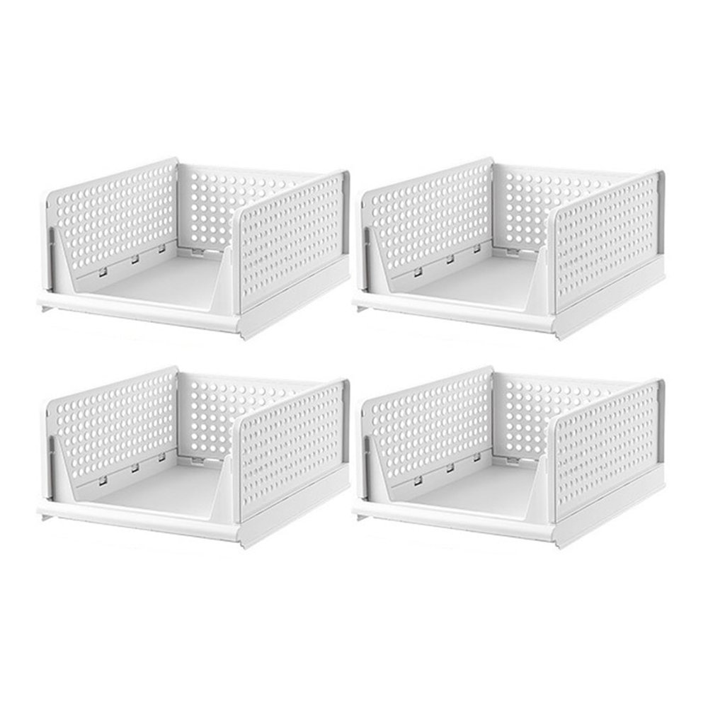 cadciehe 4 Pcs Folding Closet Organizers Storage Box, Stackable Storage Bins Closet Drawer Basket Organizers Folding Storage Box for Wardrobe Cupboard Bathroom Office M