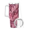 AMAZWI Pink-Leaves Camo Stainless Steel Hot/Cold Coffee Cup 40oz Ice Bully Cup With Handle And Straw Travel Coffee Cup view 2