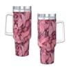 AMAZWI Pink-Leaves Camo Stainless Steel Hot/Cold Coffee Cup 40oz Ice Bully Cup With Handle And Straw Travel Coffee Cup view 3