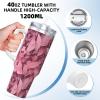 AMAZWI Pink-Leaves Camo Stainless Steel Hot/Cold Coffee Cup 40oz Ice Bully Cup With Handle And Straw Travel Coffee Cup view 4