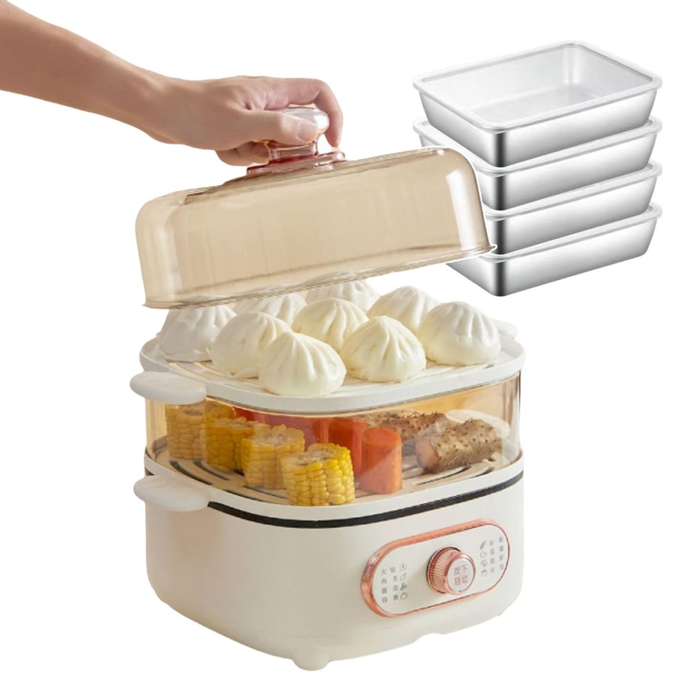 2-in-1 Food Steamer Electric Shabu Hot Pot for Home 1200w/Double Layer Hot Food Warmer/Electric Stackable Food Steamer for Three Layers, 10.5L (With 4 Boxes)