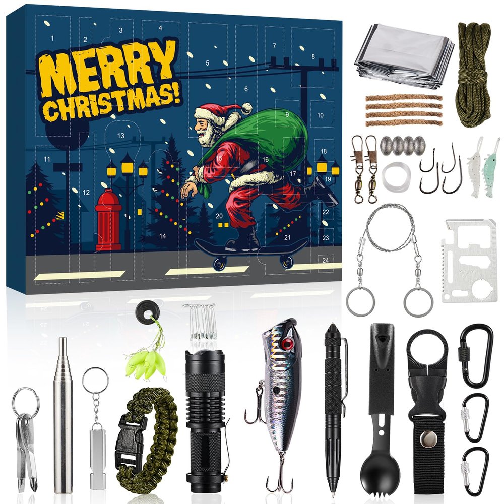 Survival Kit Advent Calendar 2024 Men Teen Boys, 24 Day Adult Countdown Calendar Survival Tool Gift for Teenager Boys Surprise Gifts for Outdoor Enthusiasts