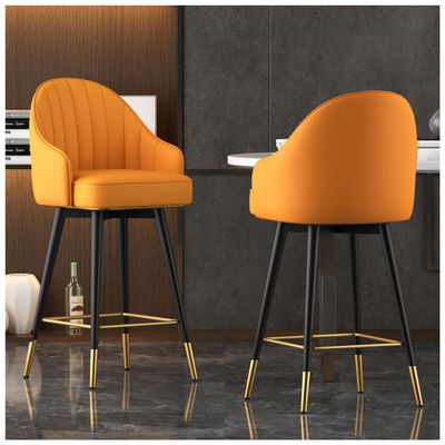 360 Swivel Leather Counter Bar Stools with Back and Footrest - for Kitchen Island, Dining Room, Coffee, Breakfast Barstools