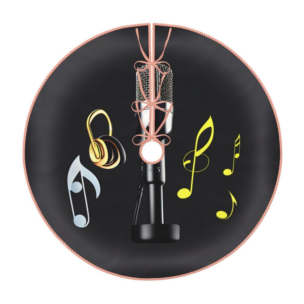 Microphone with Music Notes Festive Christmas Tree Skirt-Tree Cover Holiday Home Decor Winter-Themed Party Accessory