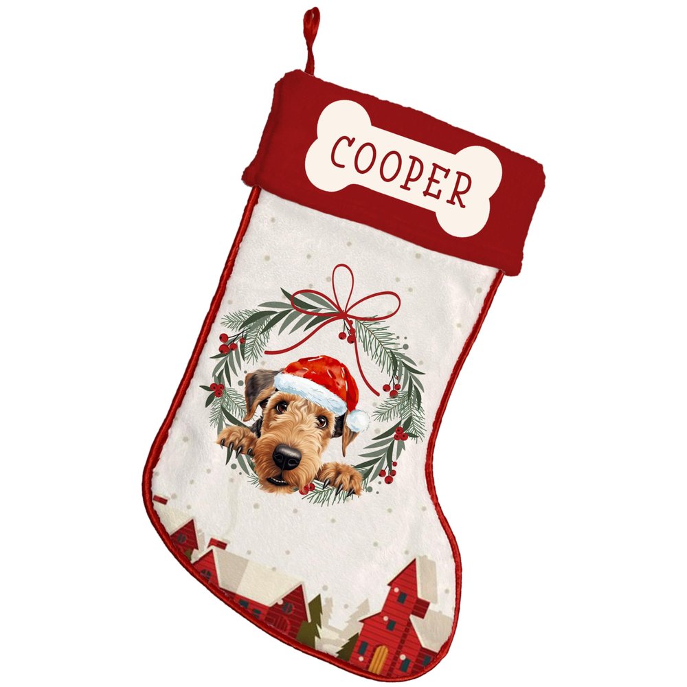 NAZENTI Airedale Terrier Stocking, Dog Stocking, Christmas Dog Gifts, Custom Christmas Stockings, Dog Christmas Stocking, Christmas Stocking for Dog, Personalized Xmas Hanging Stockings