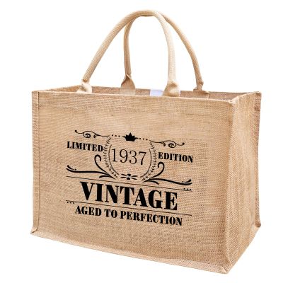 1937 Burlap Jute Tote Bags for Women, 89th Birthday Gifts, Vintage Reusable Grocery Water Resistant Beach Bags, Christmas Mother's Day Appreciation Decorations for Grandma, Mom, Mama, Teachers