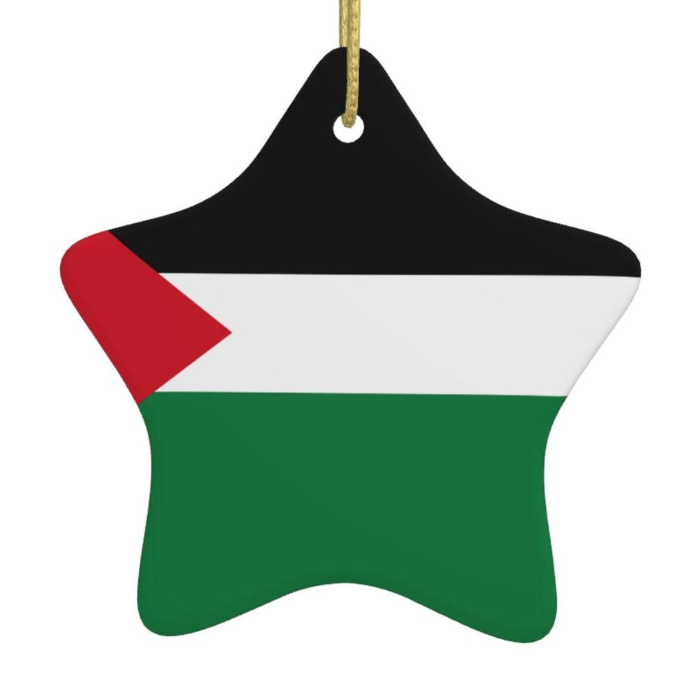 WZYWHJ Christmas Ceramic Star Pendant Decoration Hanging Festival Ornaments Ropes Holiday Party Favors Flag of The State of Palestine Pattern