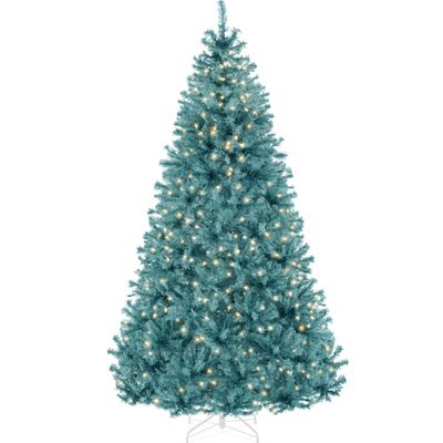 Best Choice Products 9ft Pre-Lit Peacock Blue Christmas Tree, Full Artificial Holiday Decoration w/ 2,000 Branch Tips, 900 Lights, Foldable Base