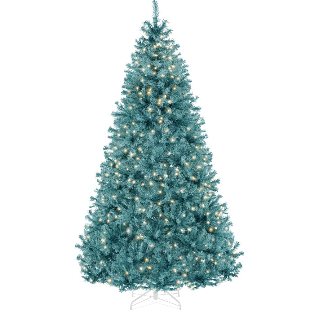 Best Choice Products 9ft Pre-Lit Peacock Blue Christmas Tree, Full Artificial Holiday Decoration w/ 2,000 Branch Tips, 900 Lights, Foldable Base