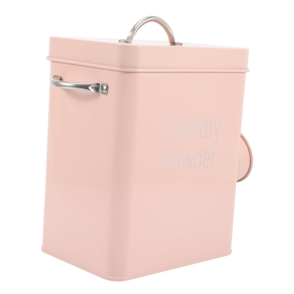 ABOOFAN Lidded Laundry Powder Container Portable Metal Storage Bin Scoop Moisture Design for Detergent Pet Food and More Chic Pink for Rooms