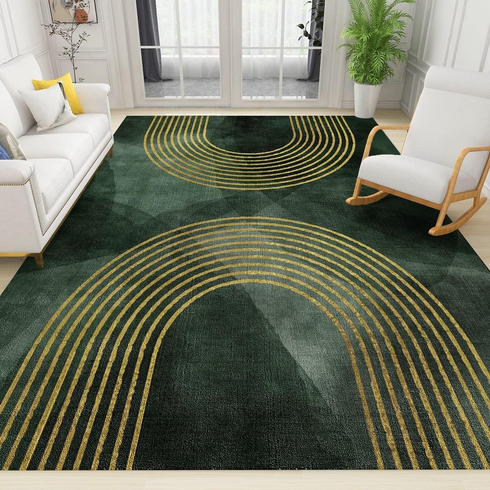 2x4 Runner Rugs Mid Century Modern Rainbow Fit Under Door Rugs for Entryway, Abstract Rugs Luxury Green Gold Line Kitchen Runner Rug Soft Non Slip Washable for Sink Entryway Hallways Indoor