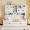 Twin Size Wooden Daybed With 2 Drawers, and All-in-One Cabinet and Shelf, Daybed with Storage for Kids Girls Boys, Daybed Frame with Storage Shelf for Bedroom, Living Room, Guest Room (White, Twin) view 1