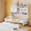 Twin Size Wooden Daybed With 2 Drawers, and All-in-One Cabinet and Shelf, Daybed with Storage for Kids Girls Boys, Daybed Frame with Storage Shelf for Bedroom, Living Room, Guest Room (White, Twin) view 2