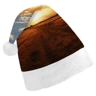 DMHVGEW Christmas Hats Field Sunrise Printed Christmas Hat for Adults Santa Hats for Adults Men Women Funny Xmas Hat New Year Festive Party Christmas Supplies
