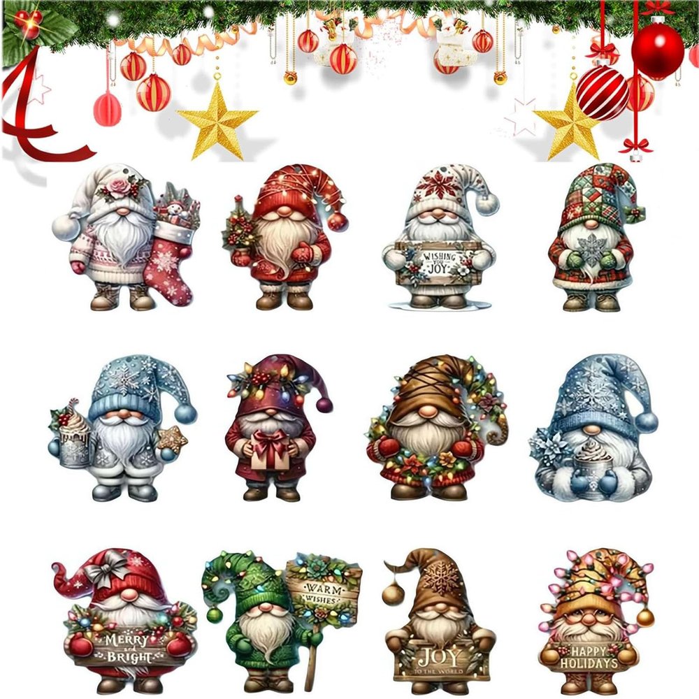 ASKJDT Wooden Dwarf Christmas Tree Ornaments Set,Wood Christmas Tree Hanging Ornaments,Christmas Tree Goblin Gnome Hanging Ornaments,Christmaspendants Hfor Home Party Christmas Decorations (12PCS)