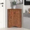 Corner Storage Cabinet with Two Doors and Adjustable Shelf, Freestanding Floor Space Saver for Bathroom, Living Room or Kitchen, Brown view 3