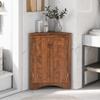 Corner Storage Cabinet with Two Doors and Adjustable Shelf, Freestanding Floor Space Saver for Bathroom, Living Room or Kitchen, Brown view 4