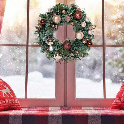 Christmas Wreath with Shatterproof Balls Bright Color Design for Front Door Merry Garland Tree Ornament Festive Home Decor Easy Storage PVC Size:40 * 40 * 10cm