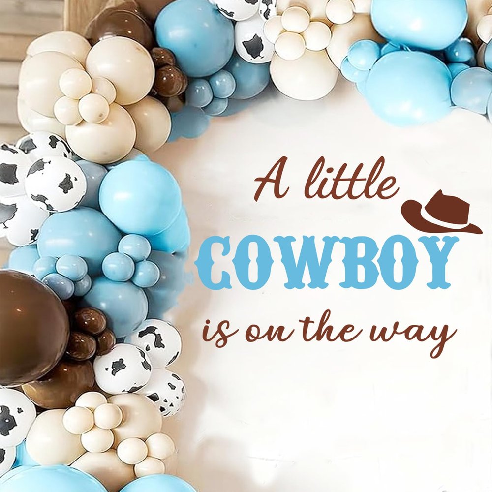 JarThenaAMCS A Little Cowboy is On The Way Gender Reveal Party Decal Sign Country Western Boy Wall Stickers Baby Shower Wall Decor for Balloon Arch Backdrop Photo Props