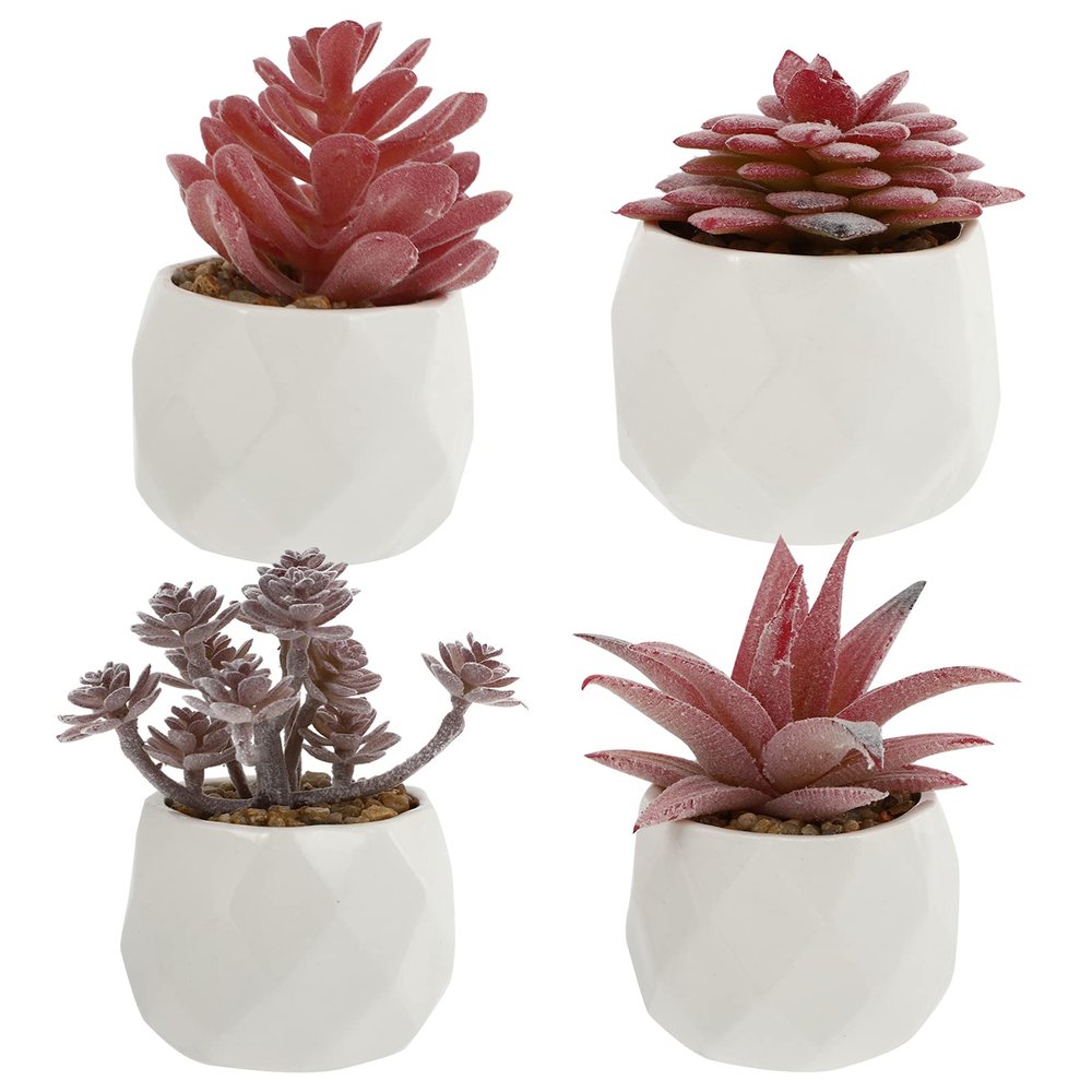 CORHAD 4pcs Mini Succulent Pots Plant Fake Succulents Artificial for Home Decor Faux Mini Plants