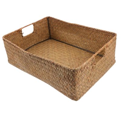 CAXUSD Large Wicker Laundry Basket Hand-Woven Seaweed Storage Rectangular Sundries Organizer