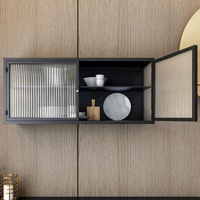 Metal wall cabinet with glass doors Wall-mounted cabinet wall cabinet modern simple home living room simple storage cabinet kitchen hanging cabinet glass cabinet(60*25*35cm/23.6*9.8*13.8in)