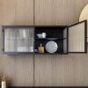 Metal wall cabinet with glass doors Wall-mounted cabinet wall cabinet modern simple home living room simple storage cabinet kitchen hanging cabinet glass cabinet(60*25*35cm/23.6*9.8*13.8in) view 1