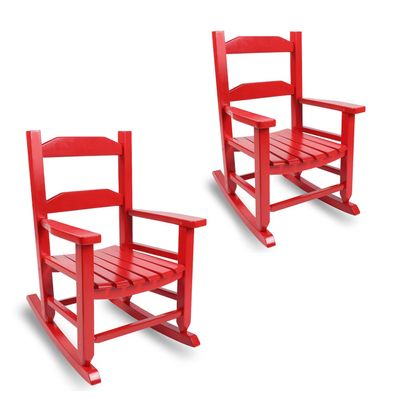 Hngilkoo Kids Rocking Chair Set of 2 Toddler Wooden Indoor for Child Comfy Recliner Rocker for Baby Ages 3-6 Outdoor Lounge Children Playroom Anti-Tip Design Safe & Sturdy Red