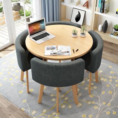 YKLYTBD 5-Piece Modern Dining Table Set for 4, Round Kitchen Table and Chairs with Upholstered Chairs & Metal Frame, Space-Saving Dining Furniture Set for Living Room, Kitchen