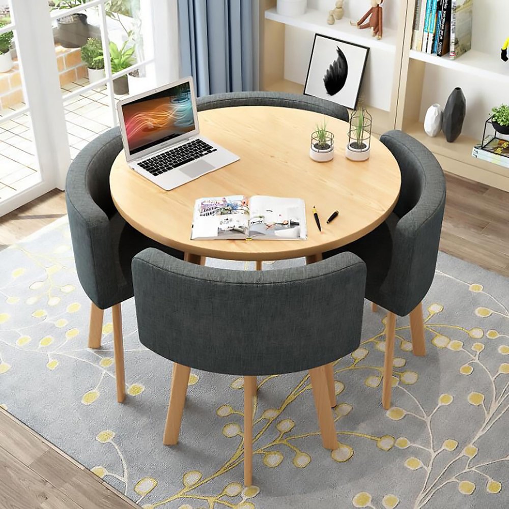 YKLYTBD 5-Piece Modern Dining Table Set for 4, Round Kitchen Table and Chairs with Upholstered Chairs & Metal Frame, Space-Saving Dining Furniture Set for Living Room, Kitchen