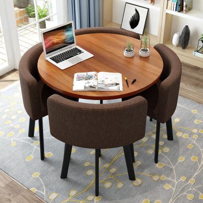 YKLYTBD 5-Piece Modern Dining Table Set for 4, Round Kitchen Table and Chairs with Upholstered Chairs & Metal Frame, Space-Saving Dining Furniture Set for Living Room, Kitchen
