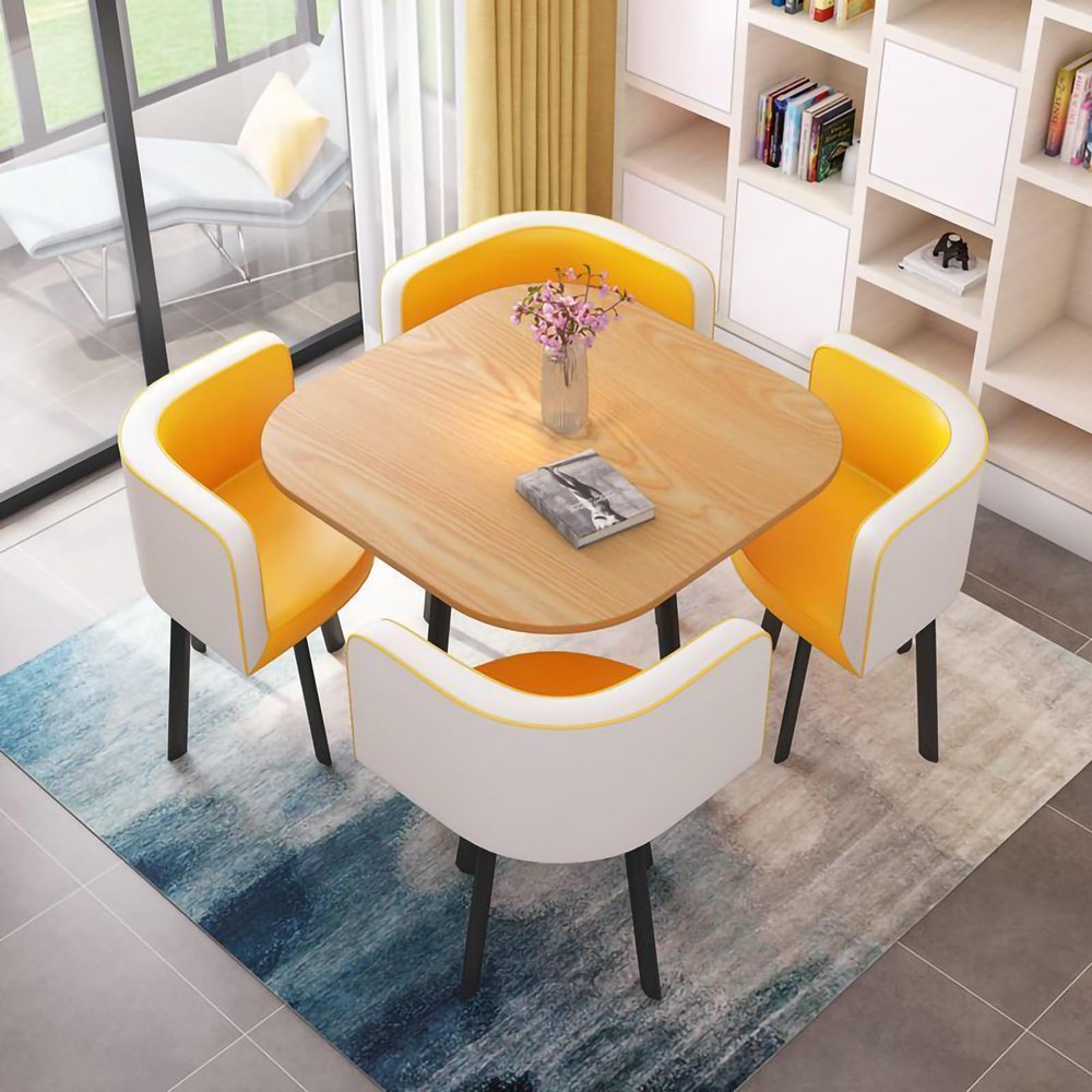 YKLYTBD Dining Table Set for 4, Round Conference Reception Table with 4 Chairs, Kitchen Breakfast Nook Table Set Furniture for Home Office and Apartment