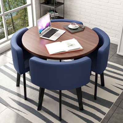 YKLYTBD 5-Piece Modern Dining Table Set for 4, Round Kitchen Table and Chairs with Upholstered Chairs & Metal Frame, Space-Saving Dining Furniture Set for Living Room, Kitchen