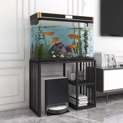 Metal Side Table with Storage 3 Layer Office Storage Cabinet for Self Emptying Robot Vacuum Cleaner, Solid Multi-Functional Fish Tank Stand Home Organizer(Black,80cm)