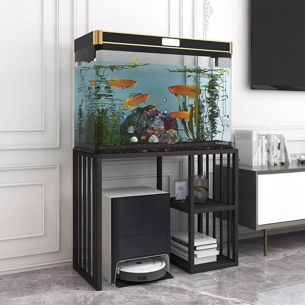 Metal Side Table with Storage 3 Layer Office Storage Cabinet for Self Emptying Robot Vacuum Cleaner, Solid Multi-Functional Fish Tank Stand Home Organizer(Black,80cm)