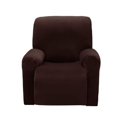 FUNEAER Velvet Recliner Slipcover, 4-Piece Stretch 1 Seater Recliner Chair Cover Soft Non-Slip Reclining Cover ?Armchair Couch Cover Furniture Protector(Dark Brown)