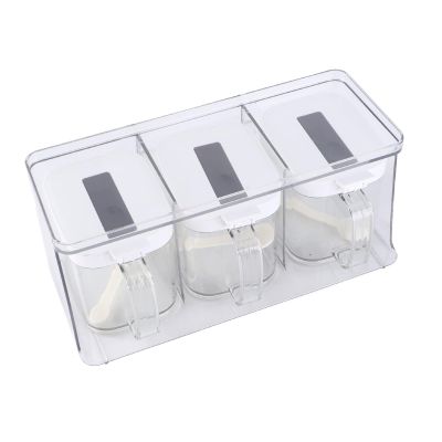 Kuuleyn Seasoning Organizer Box Plastic Wall Hanging Opening Closing Mechanism Condiment Pots for Oil Salt Herbs Spices Kitchen for Home Cooks Chefs