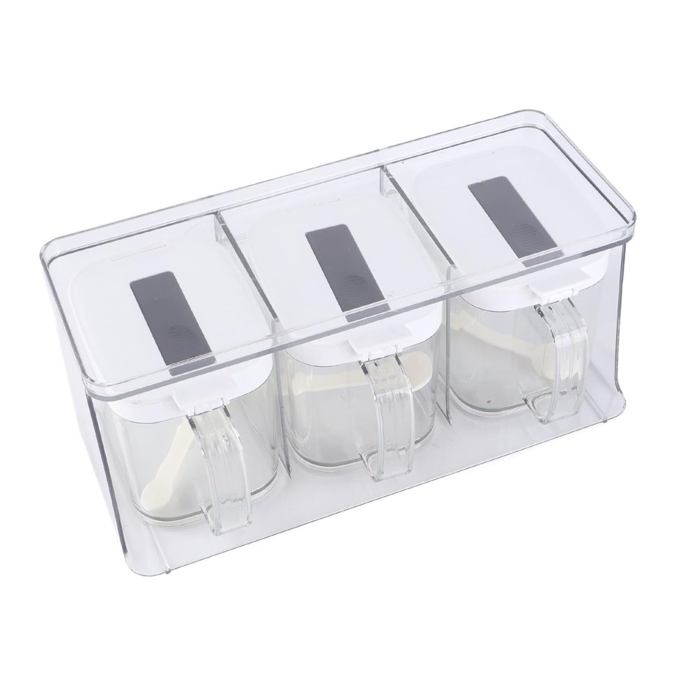 Kuuleyn Seasoning Organizer Box Plastic Wall Hanging Opening Closing Mechanism Condiment Pots for Oil Salt Herbs Spices Kitchen for Home Cooks Chefs