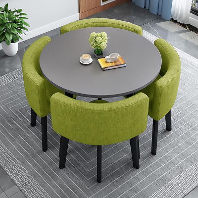 YKLYTBD 5-Piece Modern Dining Table Set for 4, Round Kitchen Table and Chairs with Upholstered Chairs & Metal Frame, Space-Saving Dining Furniture Set for Living Room, Kitchen