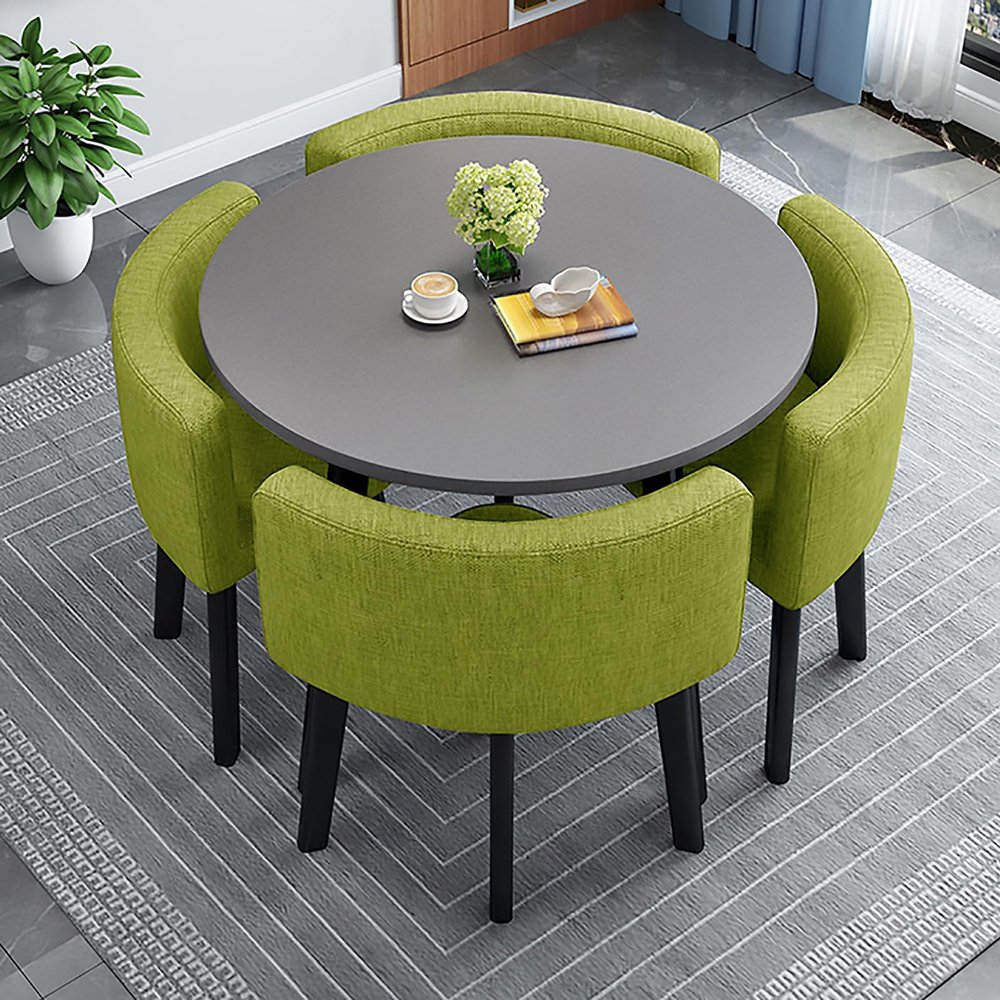 YKLYTBD 5-Piece Modern Dining Table Set for 4, Round Kitchen Table and Chairs with Upholstered Chairs & Metal Frame, Space-Saving Dining Furniture Set for Living Room, Kitchen