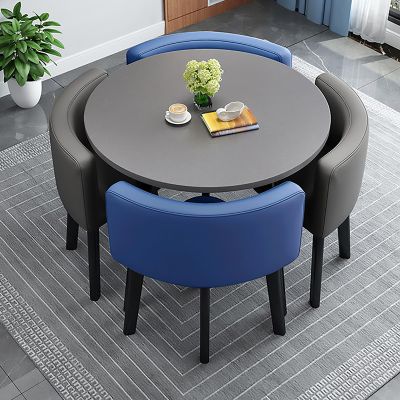 YKLYTBD 5-Piece Modern Dining Table Set for 4, Round Kitchen Table and Chairs with Upholstered Chairs & Metal Frame, Space-Saving Dining Furniture Set for Living Room, Kitchen